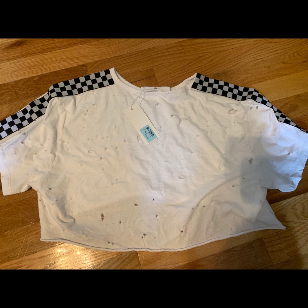 LF EMMA AND SAM DISTRESSED CHECKERED TEE
